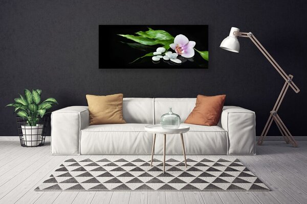 Tablou pe panza canvas Pietrele de flori Frunze Floral Alb Roz Verde Negru