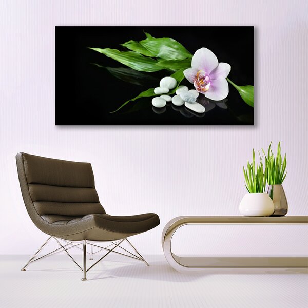 Tablou pe panza canvas Pietrele de flori Frunze Floral Alb Roz Verde Negru