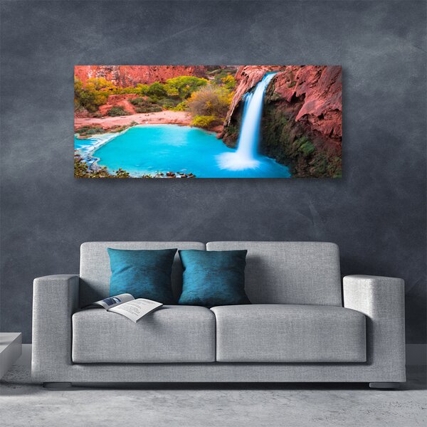 Tablou pe panza canvas Cascada Natural Munții Albastru Verde Maro