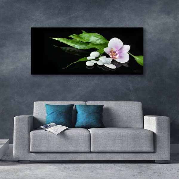 Tablou pe panza canvas Pietrele de flori Frunze Floral Alb Roz Verde Negru