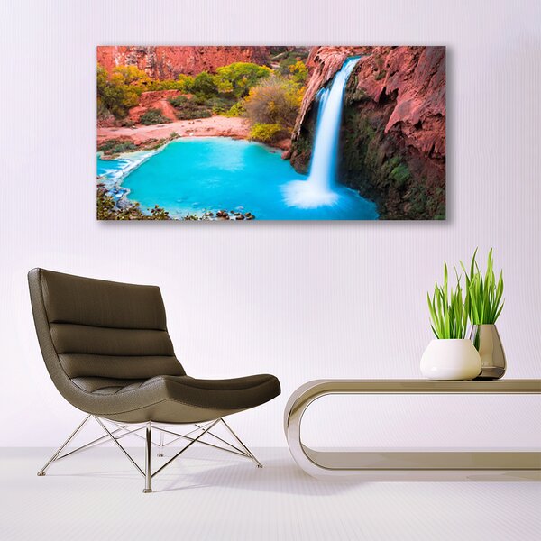 Tablou pe panza canvas Cascada Natural Munții Albastru Verde Maro