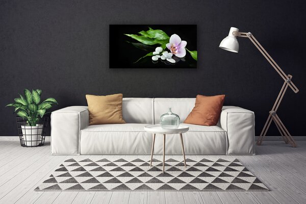Tablou pe panza canvas Pietrele de flori Frunze Floral Alb Roz Verde Negru