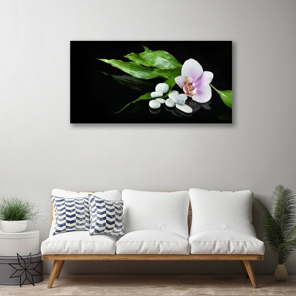 Tablou pe panza canvas Pietrele de flori Frunze Floral Alb Roz Verde Negru