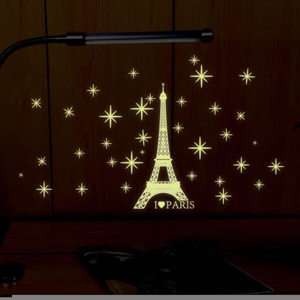 PIPPER | Autocolant de perete "Fosforescentă Turnul Eiffel cu steluțe" 27x35 cm