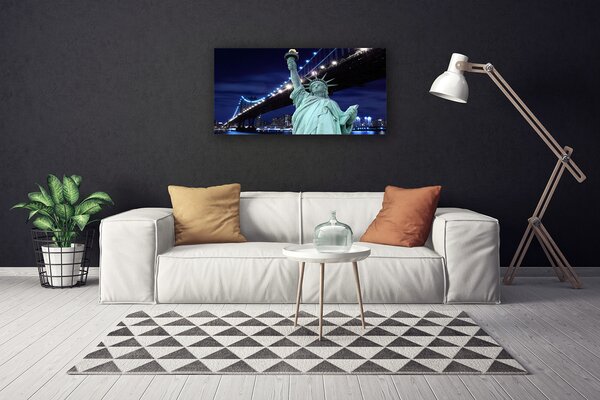 Tablou pe panza canvas Podul Statuia Libertății Arhitectura Gri Negru Albastru