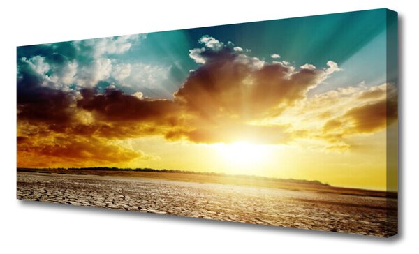 Tablou pe panza canvas Sun Nori Desert Peisaj Albastru Gri Galben Portocaliu