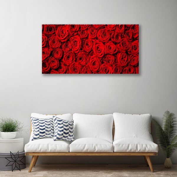 Tablou pe panza canvas Trandafiri Floral Roșu Verde Alb