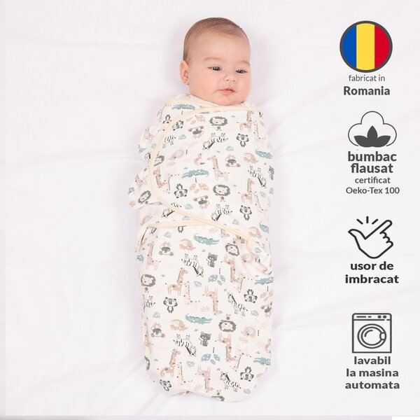 Sistem de infasat reglabil din bumbac flausat 0-3 luni Kidizi On a Cloud Pastel, 1 tog, pentru toamna / iarna