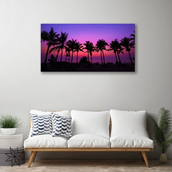 Tablou pe panza canvas Palm Copaci Peisaj negru violet roz