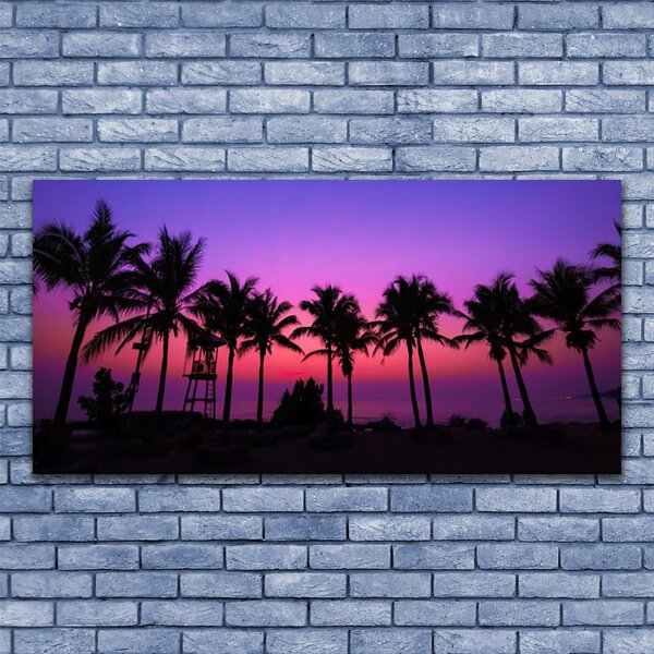 Tablou pe sticla Palm Copaci Peisaj negru violet roz