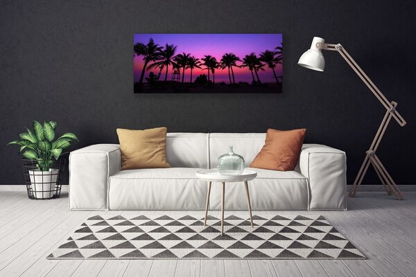 Tablou pe panza canvas Palm Copaci Peisaj negru violet roz