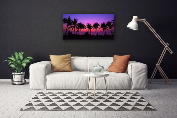 Tablou pe panza canvas Palm Copaci Peisaj negru violet roz