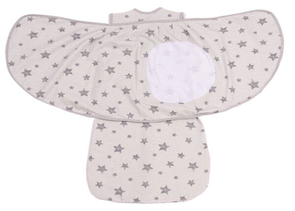 Sac de dormit bebelusi cu sistem de infasare din bumbac flausat Kidizi Galaxy Grey, 0-6 luni, 1 tog