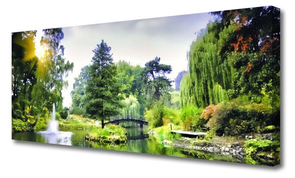 Tablou pe panza canvas Pădure Cascada Soare Natura Verde Galben Alb