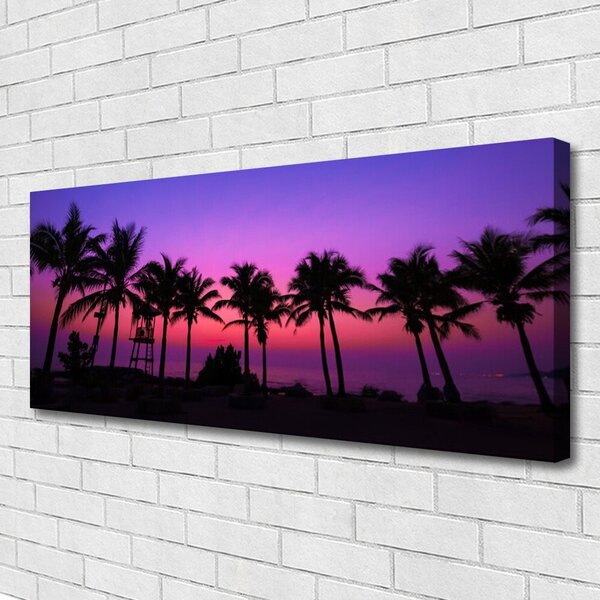 Tablou pe panza canvas Palm Copaci Peisaj negru violet roz