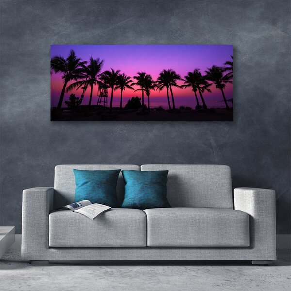 Tablou pe panza canvas Palm Copaci Peisaj negru violet roz