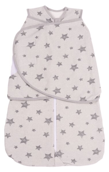 Sac de dormit bebelusi cu sistem de infasare din bumbac flausat Kidizi Galaxy Grey, 0-6 luni, 1 tog