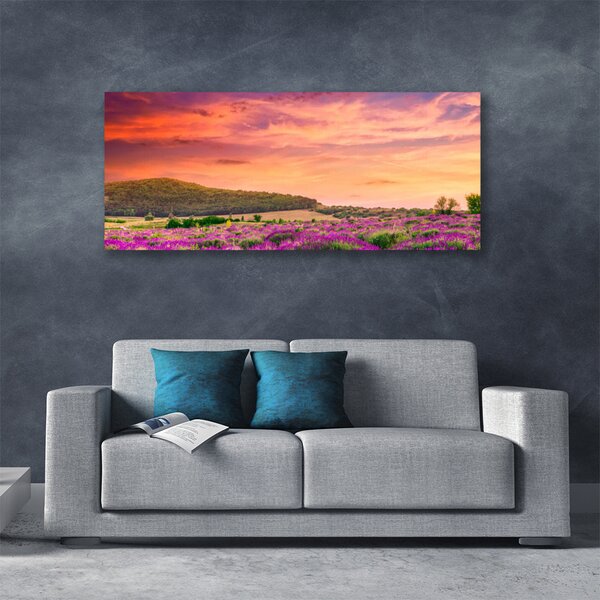 Tablou pe panza canvas Meadow Flori Peisaj Purple Verde Roz