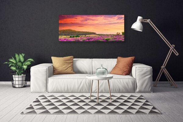 Tablou pe panza canvas Meadow Flori Peisaj Purple Verde Roz