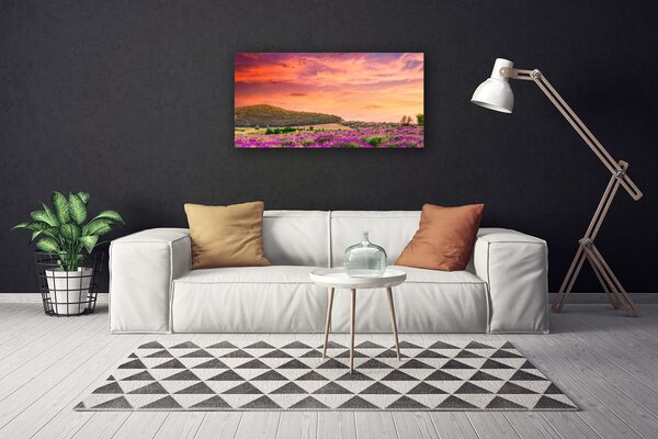 Tablou pe panza canvas Meadow Flori Peisaj Purple Verde Roz