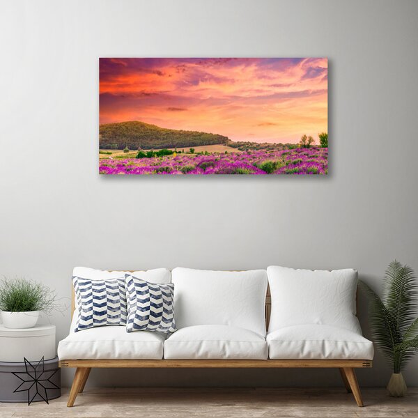 Tablou pe panza canvas Meadow Flori Peisaj Purple Verde Roz