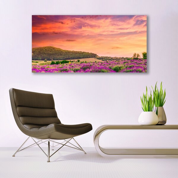 Tablou pe panza canvas Meadow Flori Peisaj Purple Verde Roz