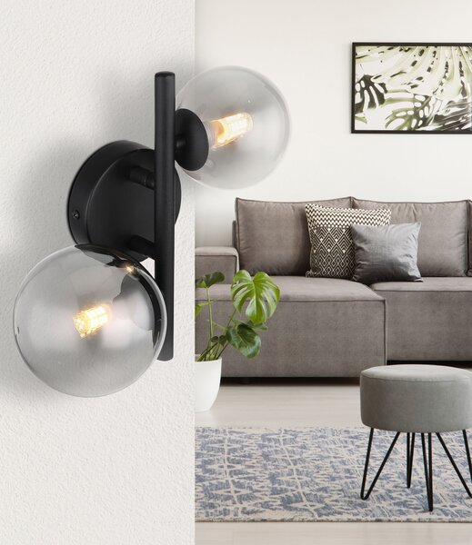 Globo Lighting Riha lampă de perete 2x3.5 W negru-fumuriu 56133-2W