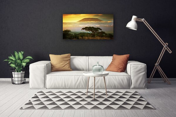 Tablou pe panza canvas Copac Munții Natura Verde Galben Maro