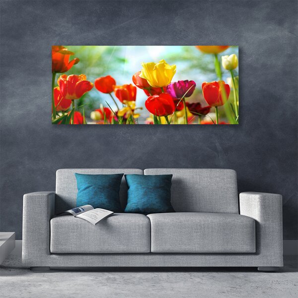 Tablou pe panza canvas Flori Floral Rosu Galben Roz Verde