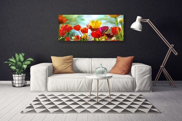 Tablou pe panza canvas Flori Floral Rosu Galben Roz Verde