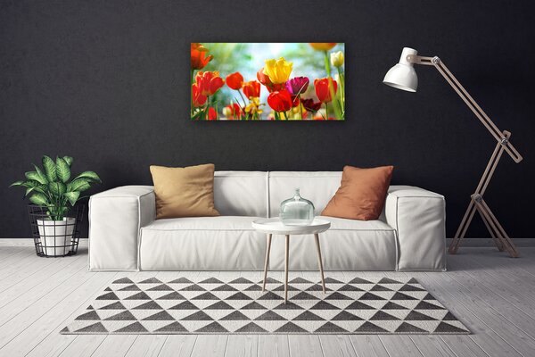 Tablou pe panza canvas Flori Floral Rosu Galben Roz Verde