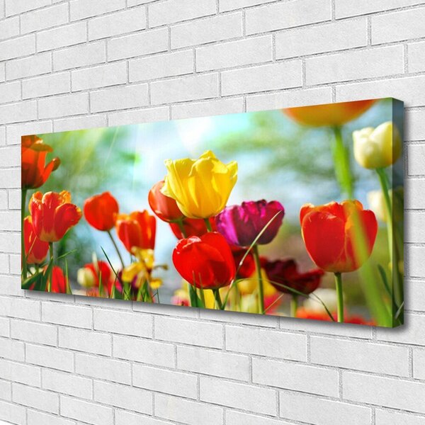 Tablou pe panza canvas Flori Floral Rosu Galben Roz Verde