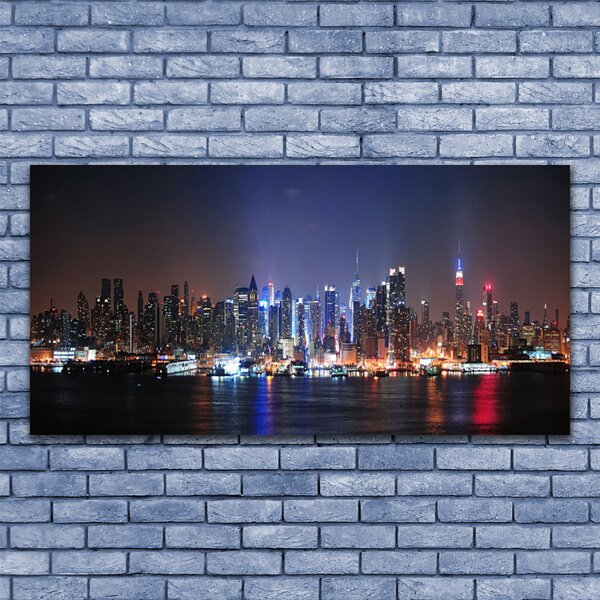 Tablou pe panza canvas Water City Case Negru Roz Albastru