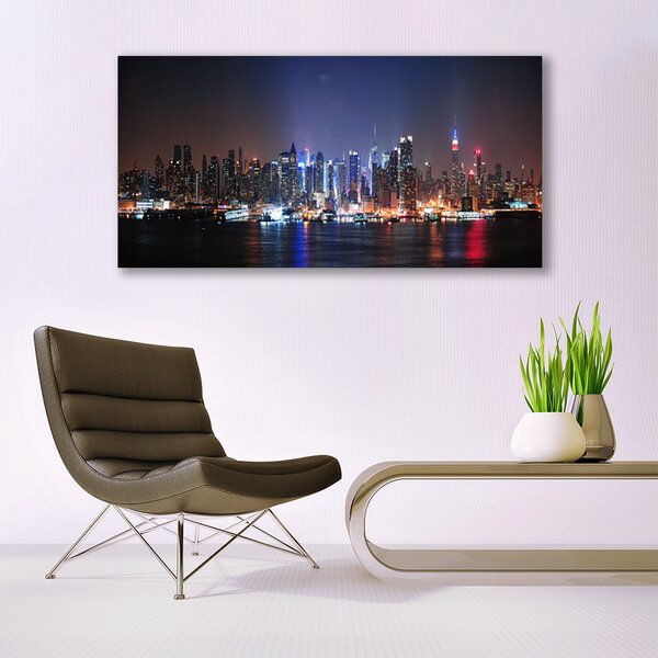 Tablou pe panza canvas Water City Case Negru Roz Albastru