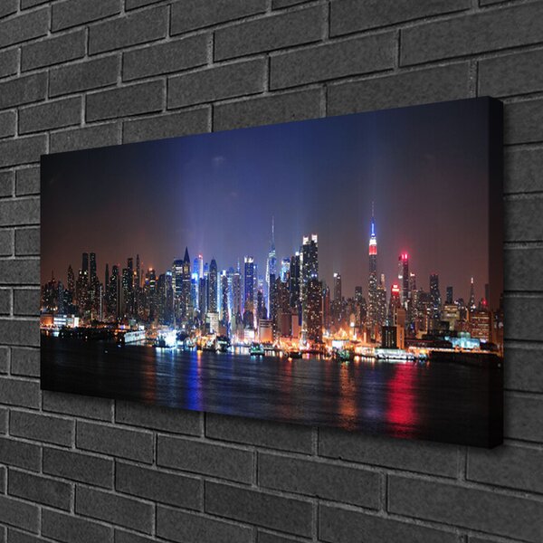 Tablou pe panza canvas Water City Case Negru Roz Albastru