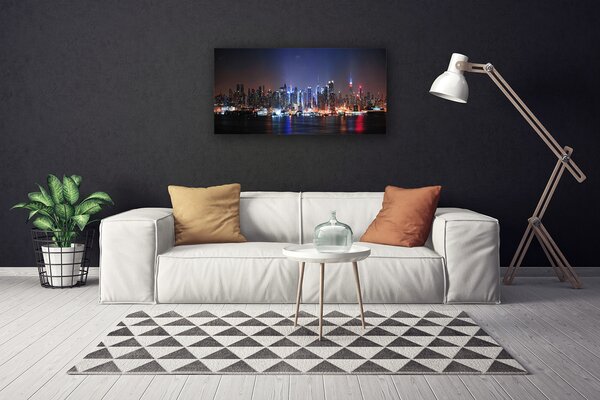 Tablou pe panza canvas Water City Case Negru Roz Albastru