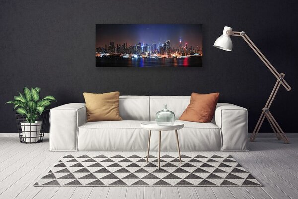 Tablou pe panza canvas Water City Case Negru Roz Albastru