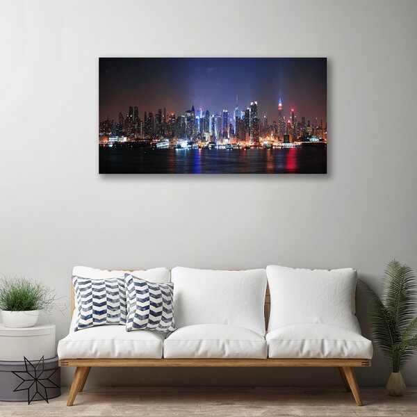 Tablou pe panza canvas Water City Case Negru Roz Albastru