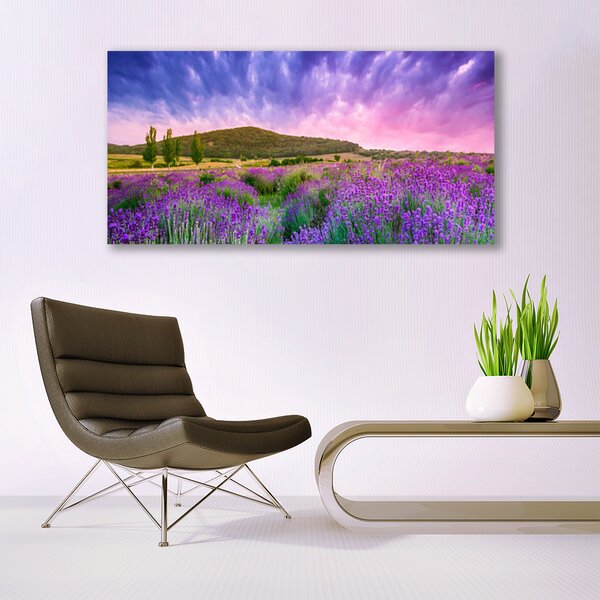 Tablou pe panza canvas Meadow Munții Flori Natura Verde Violet Albastru Roz