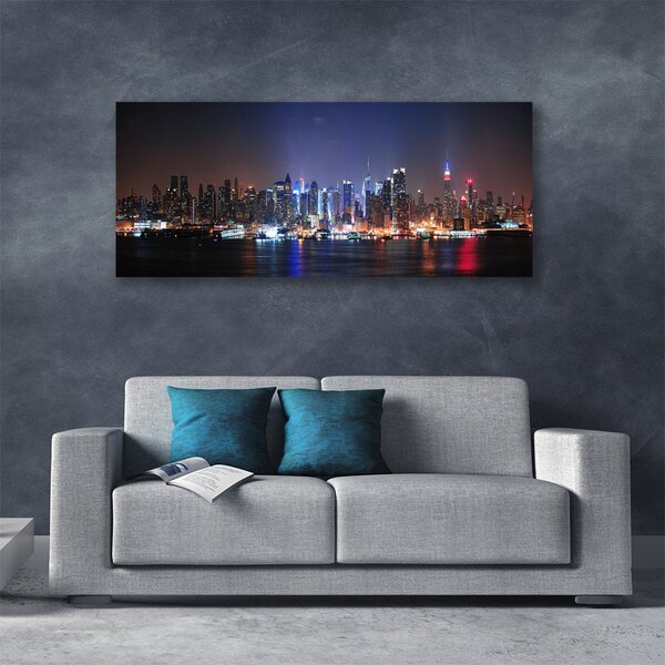 Tablou pe panza canvas Water City Case Negru Roz Albastru