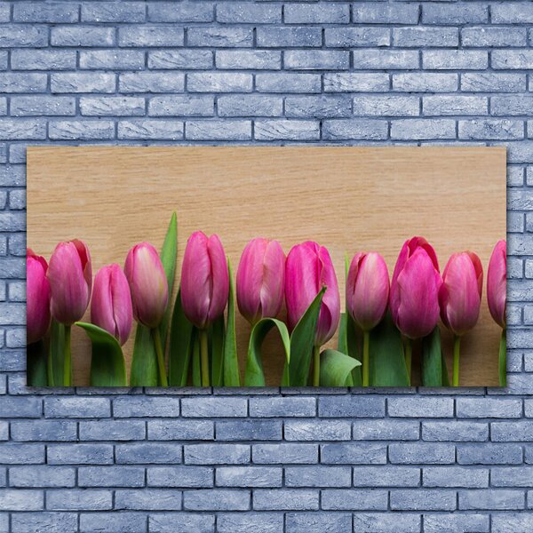 Tablou pe sticla Flori Floral Roz Verde Maro