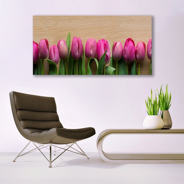 Tablou pe sticla Flori Floral Roz Verde Maro
