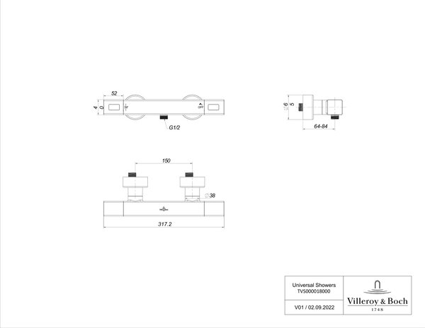 Villeroy & Boch Universal Taps & Fittings baterie de duș perete cu termostat crom TVS00001800061