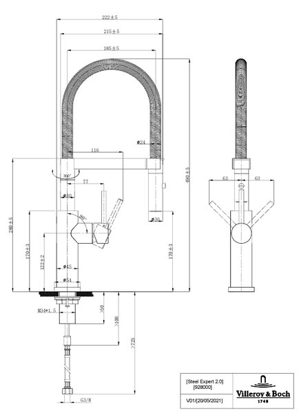 Villeroy & Boch Steel Expert 2.0 baterie bucătărie pe picior negru 92800006