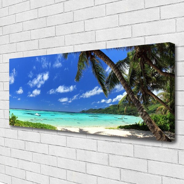 Tablou pe panza canvas Palm Sea peisaj copac Albastru Verde Maro