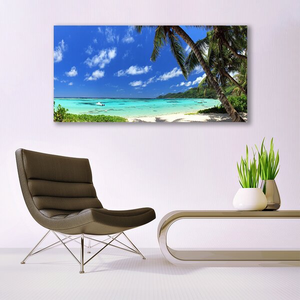 Tablou pe panza canvas Palm Sea peisaj copac Albastru Verde Maro