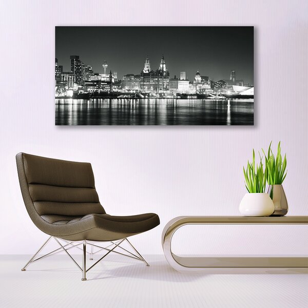 Tablou pe panza canvas Water City Case Negru Gri Alb