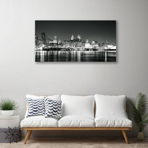 Tablou pe panza canvas Water City Case Negru Gri Alb