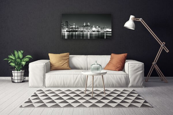 Tablou pe panza canvas Water City Case Negru Gri Alb