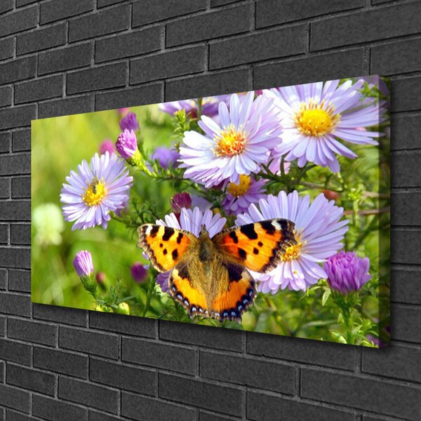 Tablou pe panza canvas Flori fluture Natura Portocaliu Violet Galben Verde